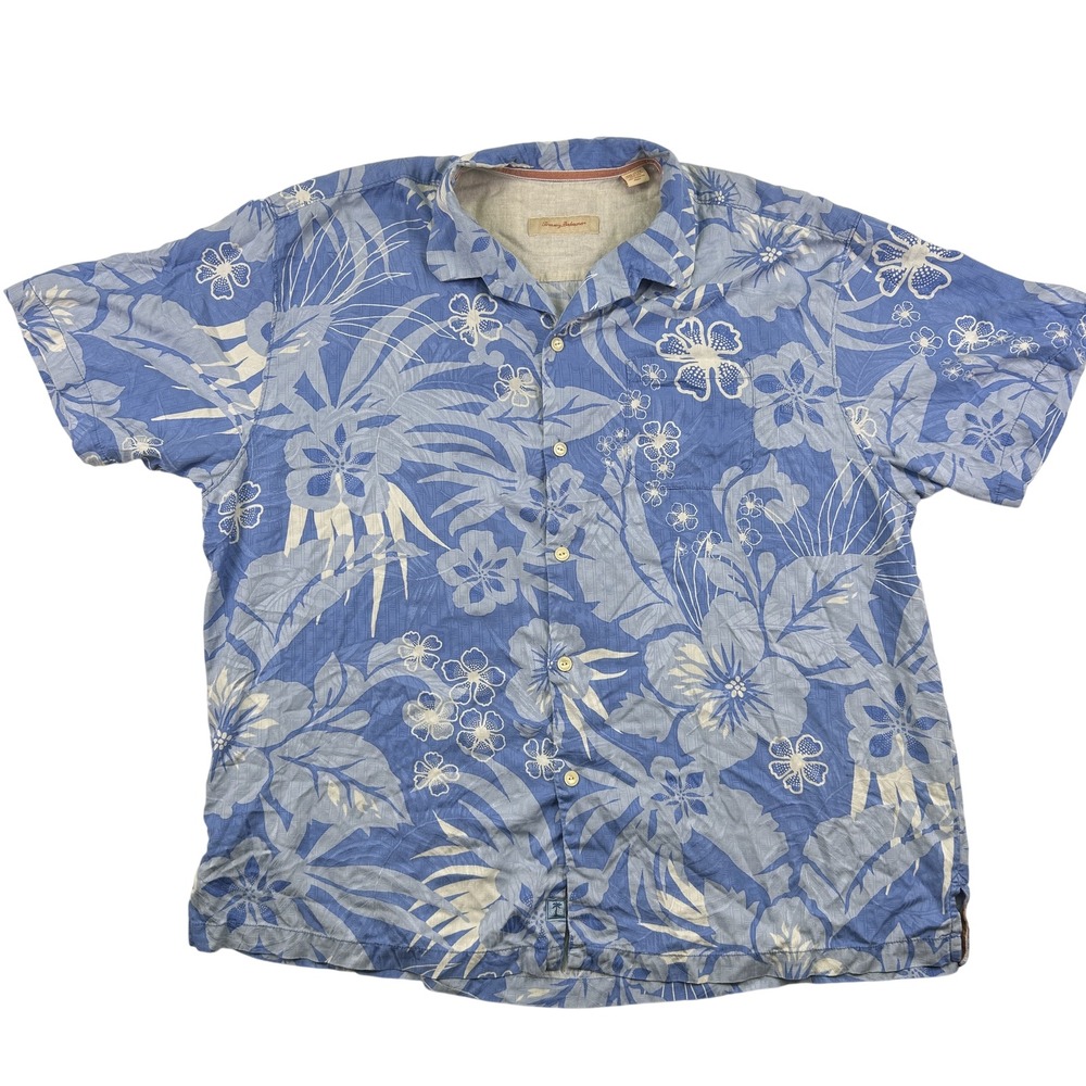 Tommy Bahama Shirt Mens 2XL Blue Silk Floral Beach Button-Up‎ Collared